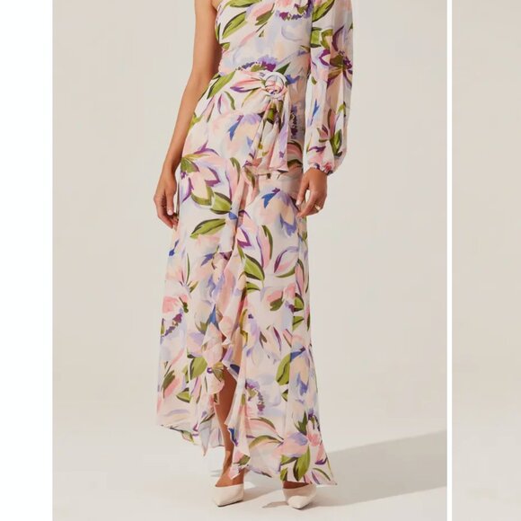 Astr The Label Sandersonia Floral Print Maxi Dress One Sleeve SMALL Gown - Picture 2 of 6